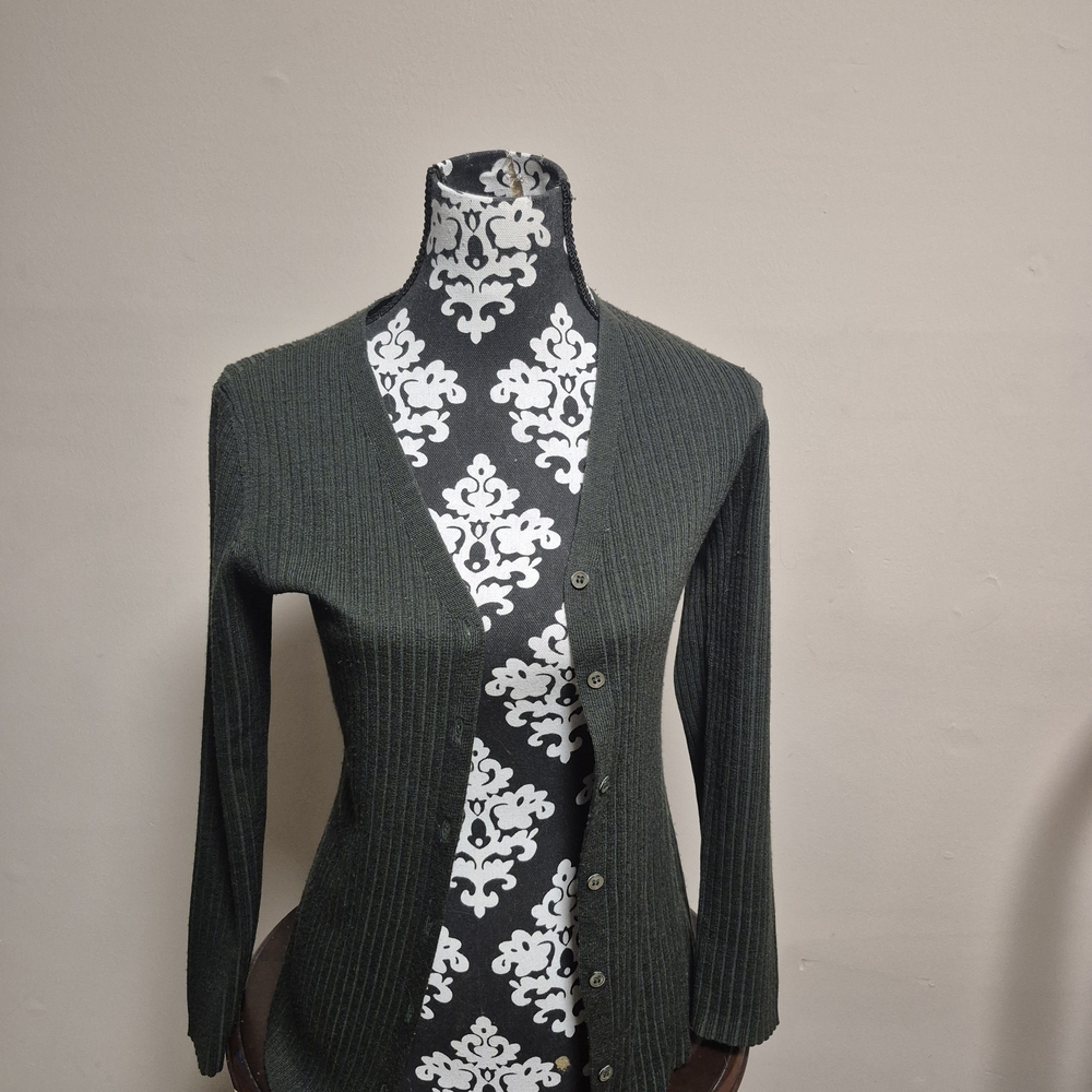 Liz Claiborne Dark Green Ribbed Cardigan